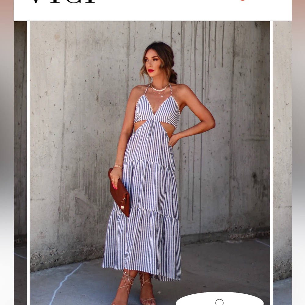 SAIL ABROAD COTTON BLEND HALTER CUTOUT MAXI DRESS (XS)